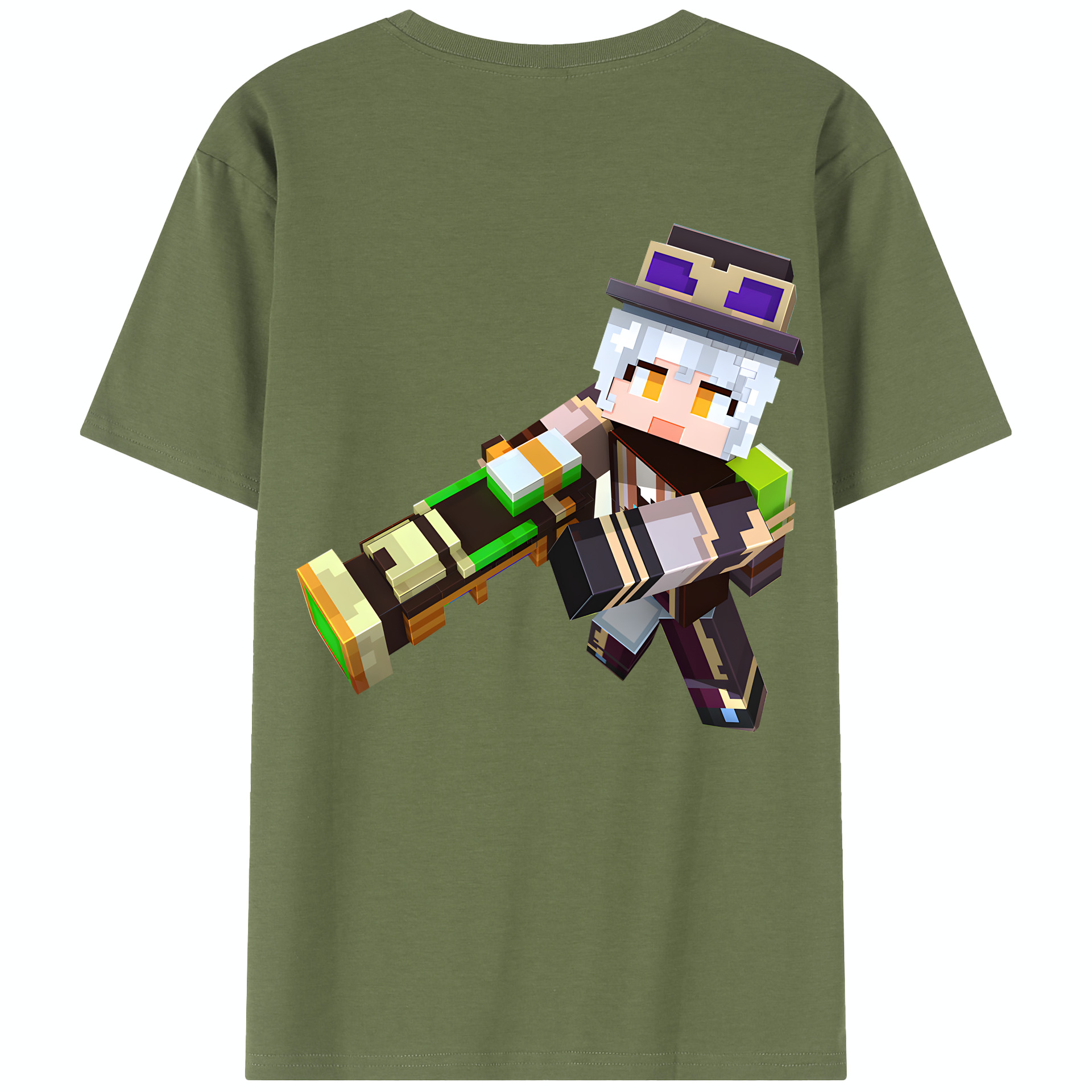 （画像用） マインクラフト ブロックの世界 Minecraft MC Block world 綿100％半袖Tシャツ（背面プリント）